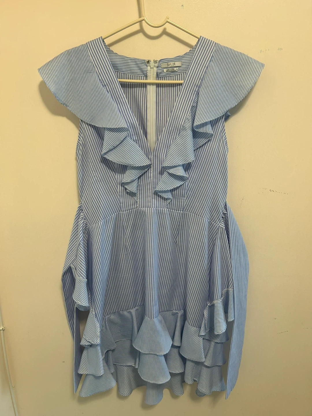 SAYLOR Blue Stripe Ruffle Dress