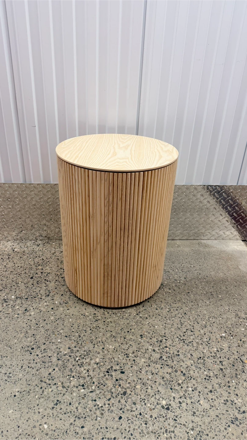 Round Fluted Wood Side Table