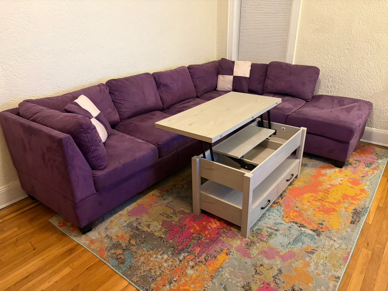Large Purple L-Sectional Sofa - photo 5