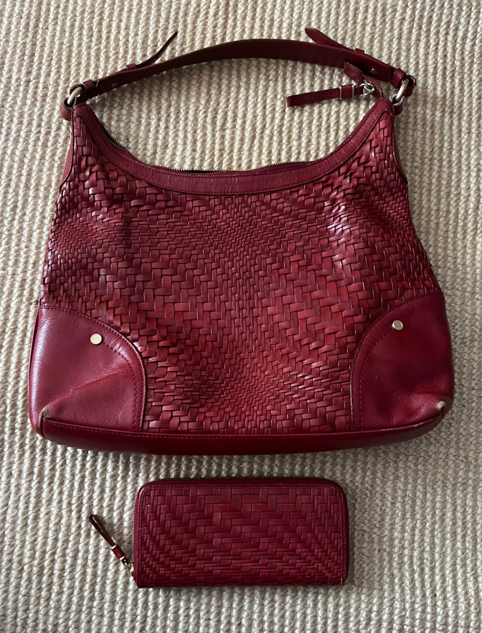 Cole Haan Red Woven Leather Handbag and Wallet Set - photo 2