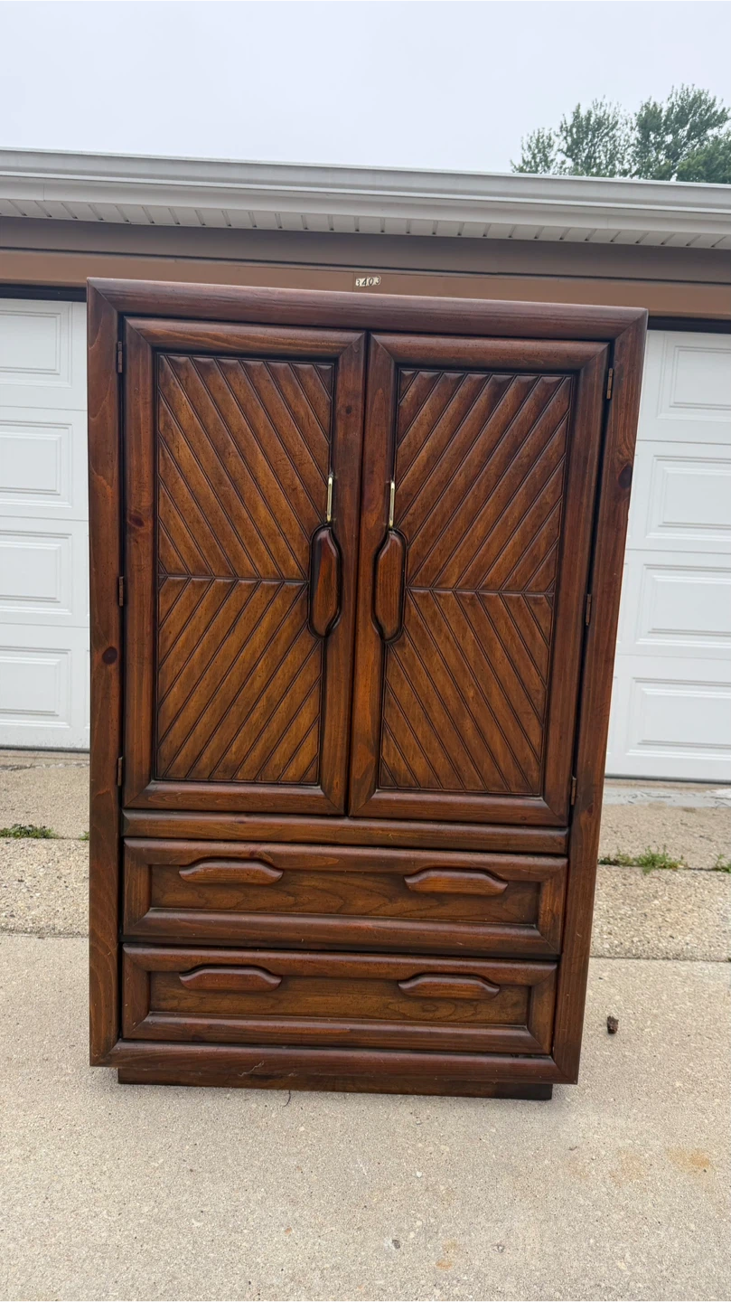 Vintage Wood Armoire Wardrobe with Drawers