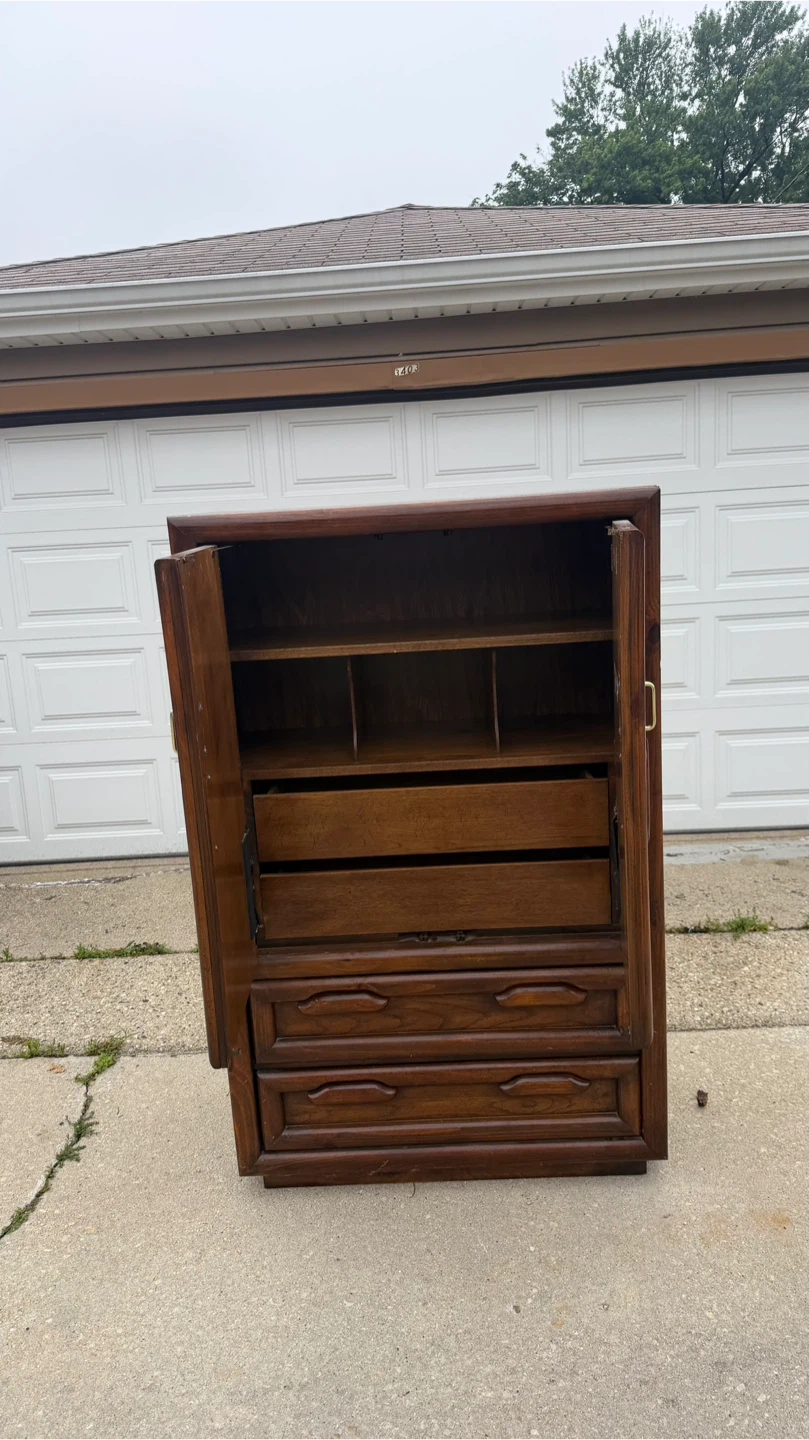 Vintage Wood Armoire Wardrobe with Drawers - photo 2