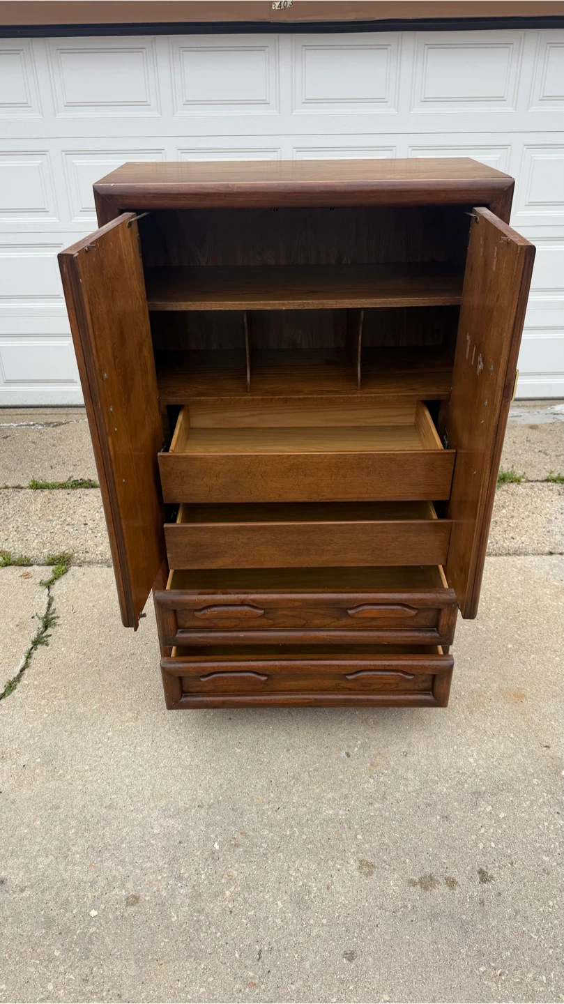 Vintage Wood Armoire Wardrobe with Drawers - photo 3