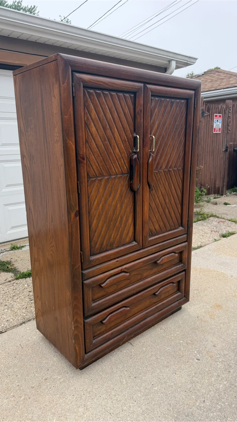 Vintage Wood Armoire Wardrobe with Drawers - photo 4