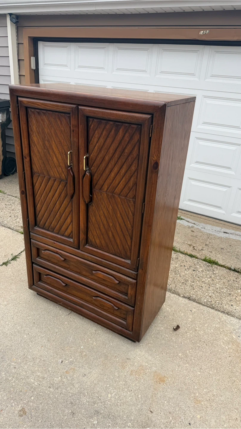 Vintage Wood Armoire Wardrobe with Drawers - photo 5