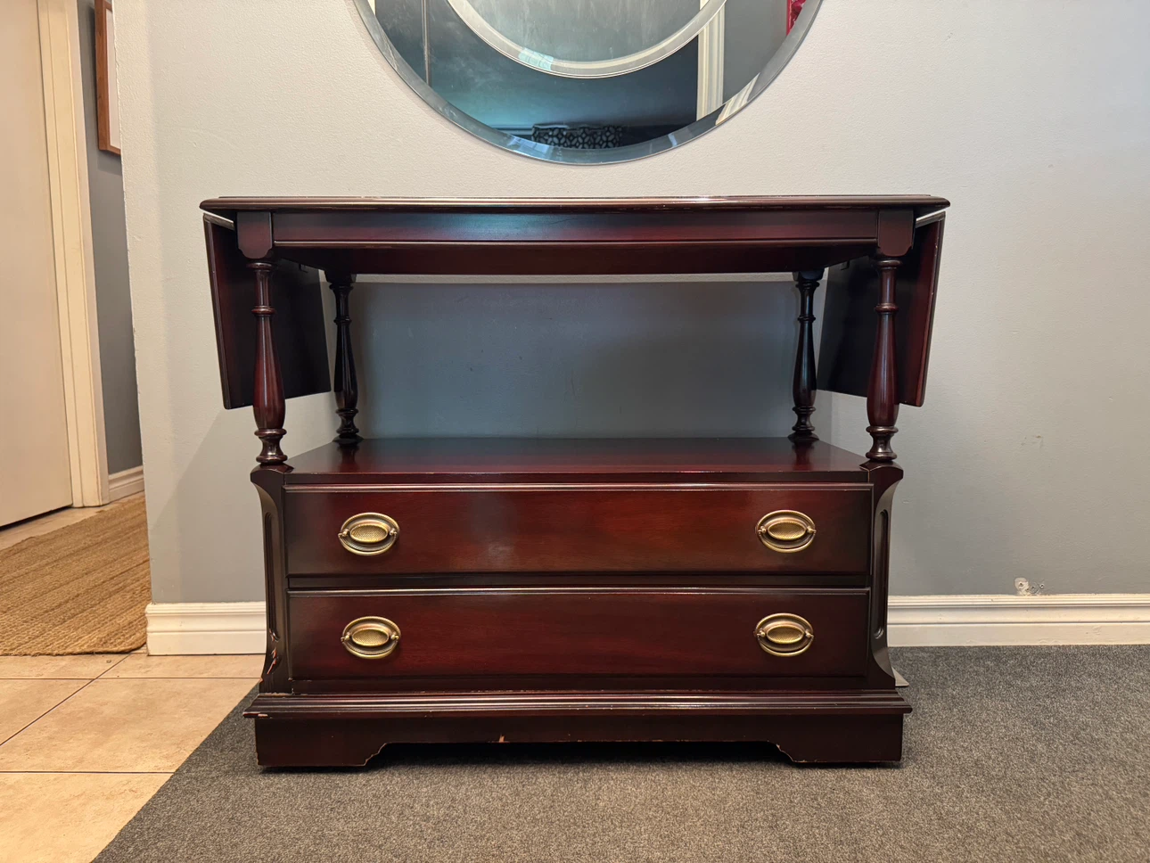 Cherry Drop Leaf Console Table with Drawers