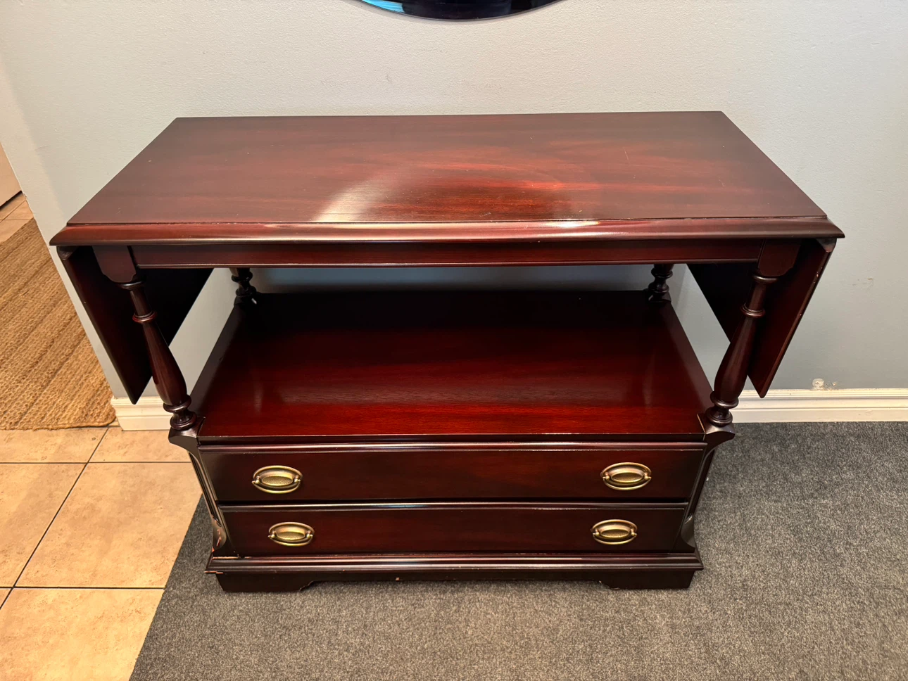 Cherry Drop Leaf Console Table with Drawers - photo 2