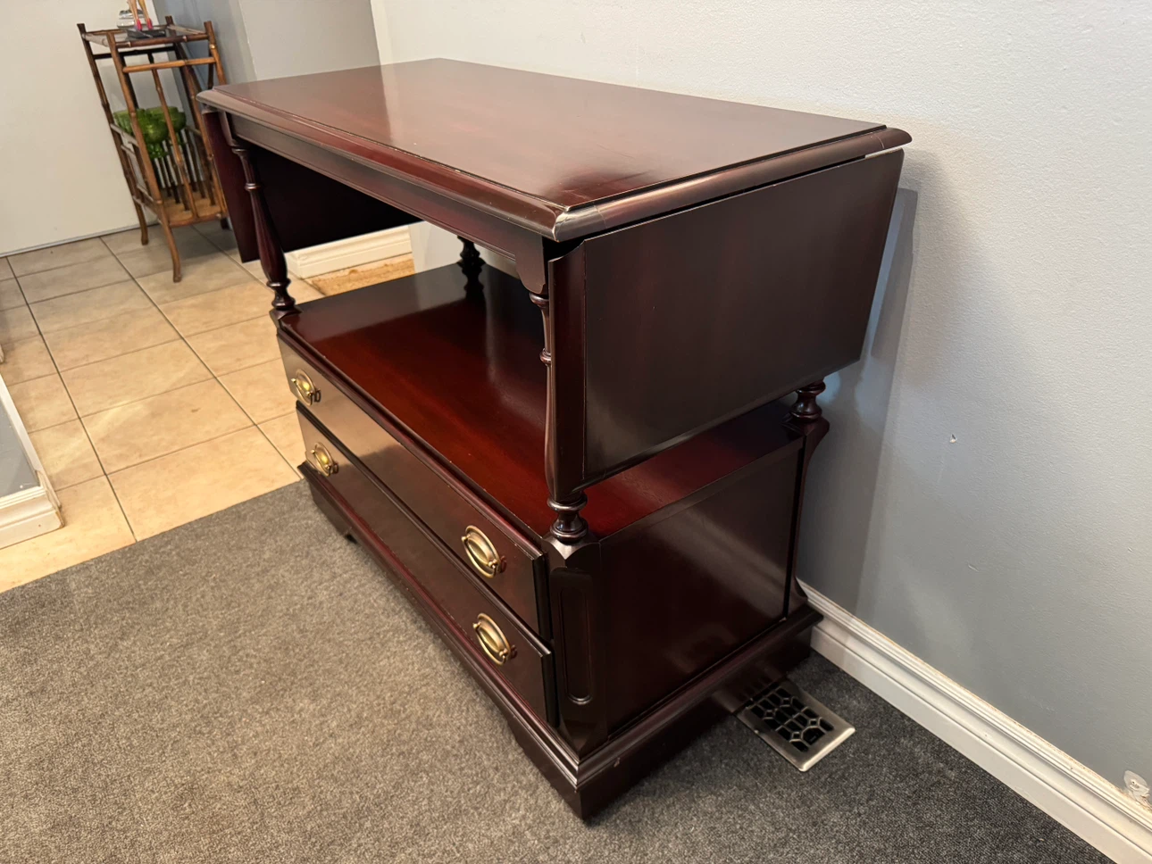 Cherry Drop Leaf Console Table with Drawers - photo 3