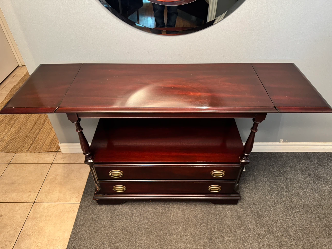 Cherry Drop Leaf Console Table with Drawers - photo 4