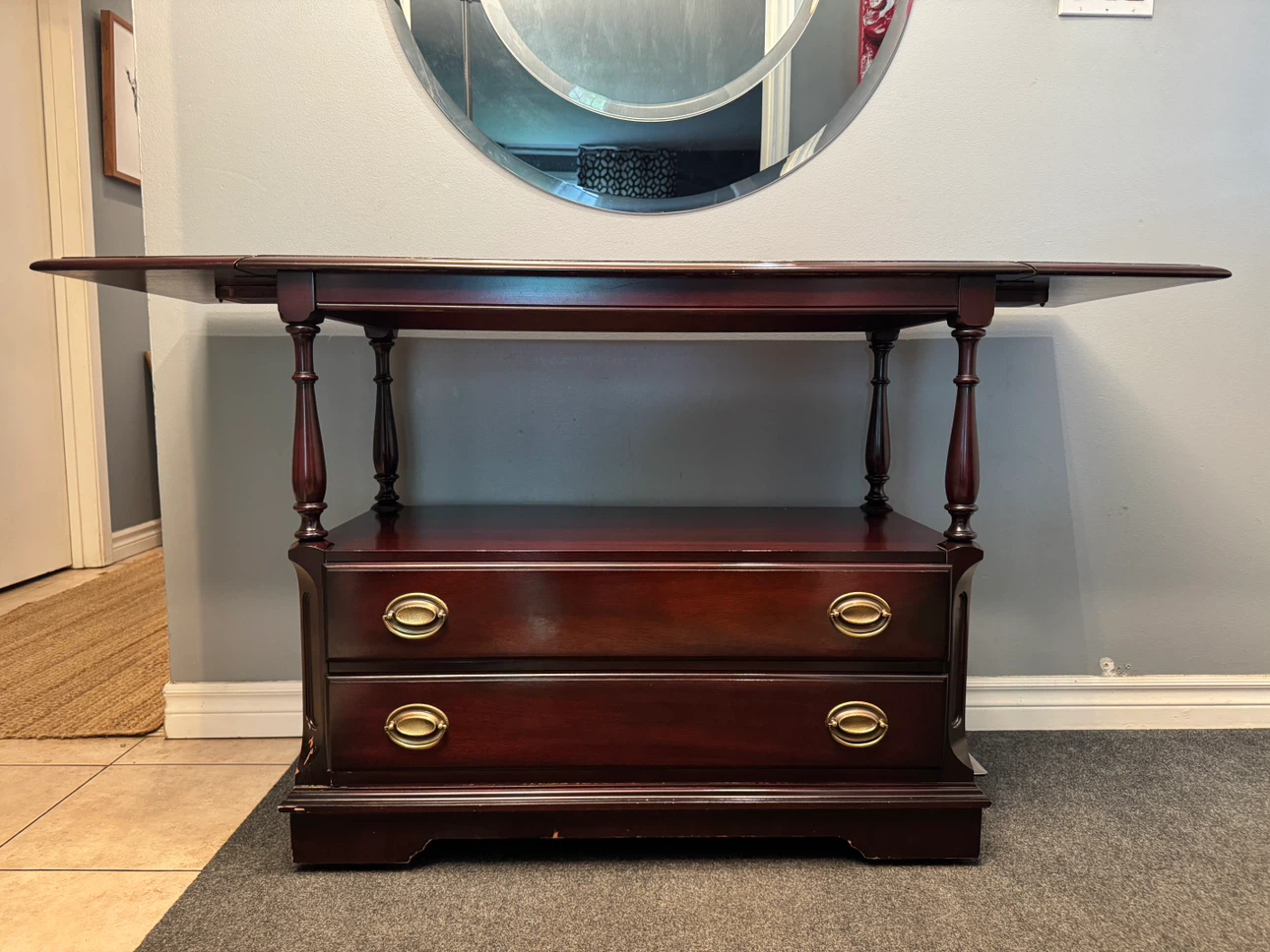 Cherry Drop Leaf Console Table with Drawers - photo 5