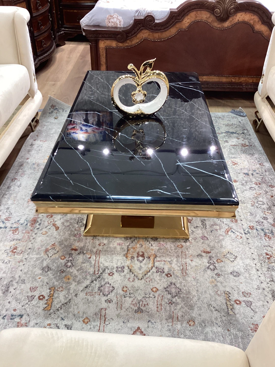 Black Marble Coffee Table with Gold Base