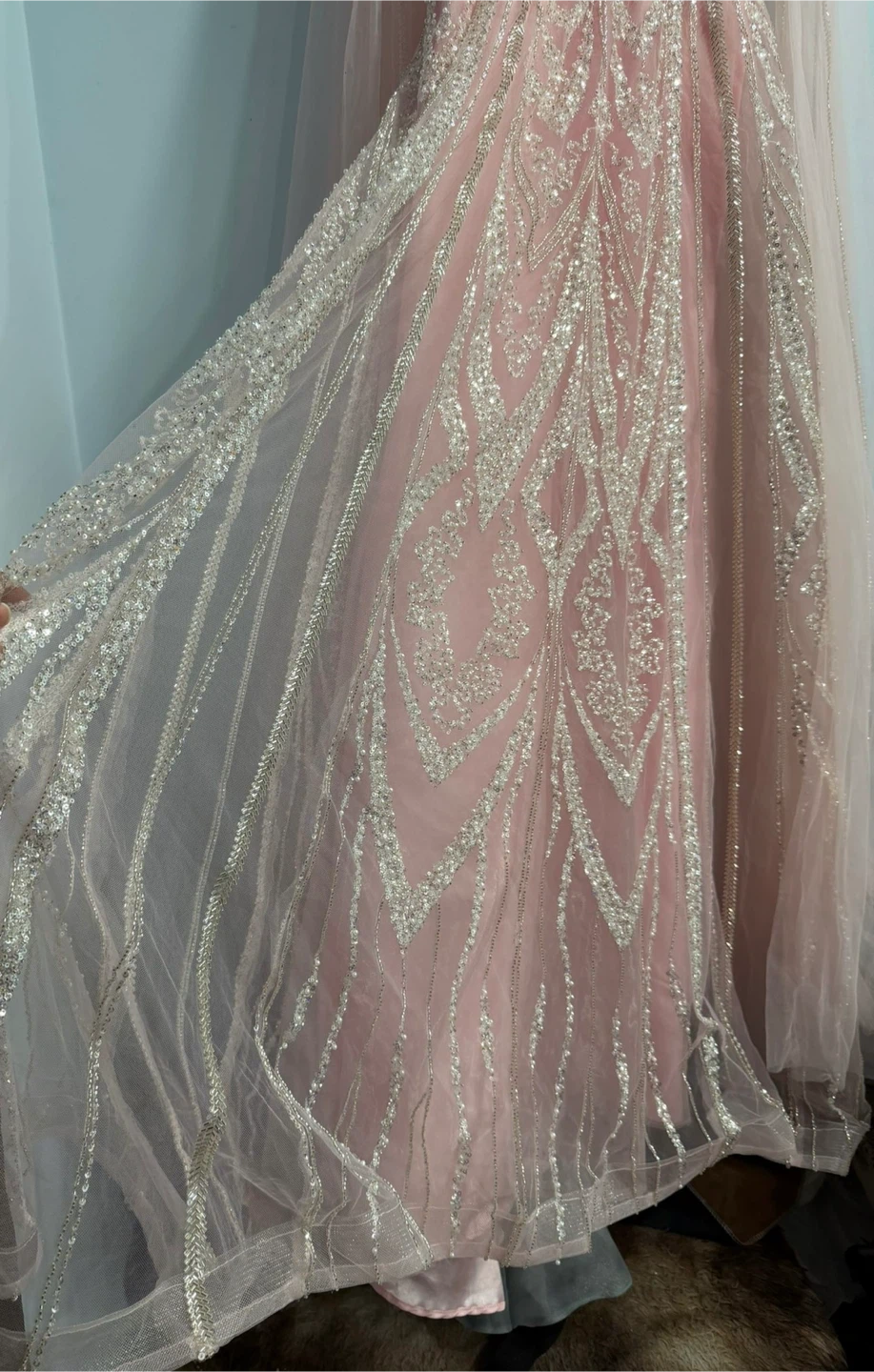 Pink Beaded Formal Gown with Cape Brand New - photo 2