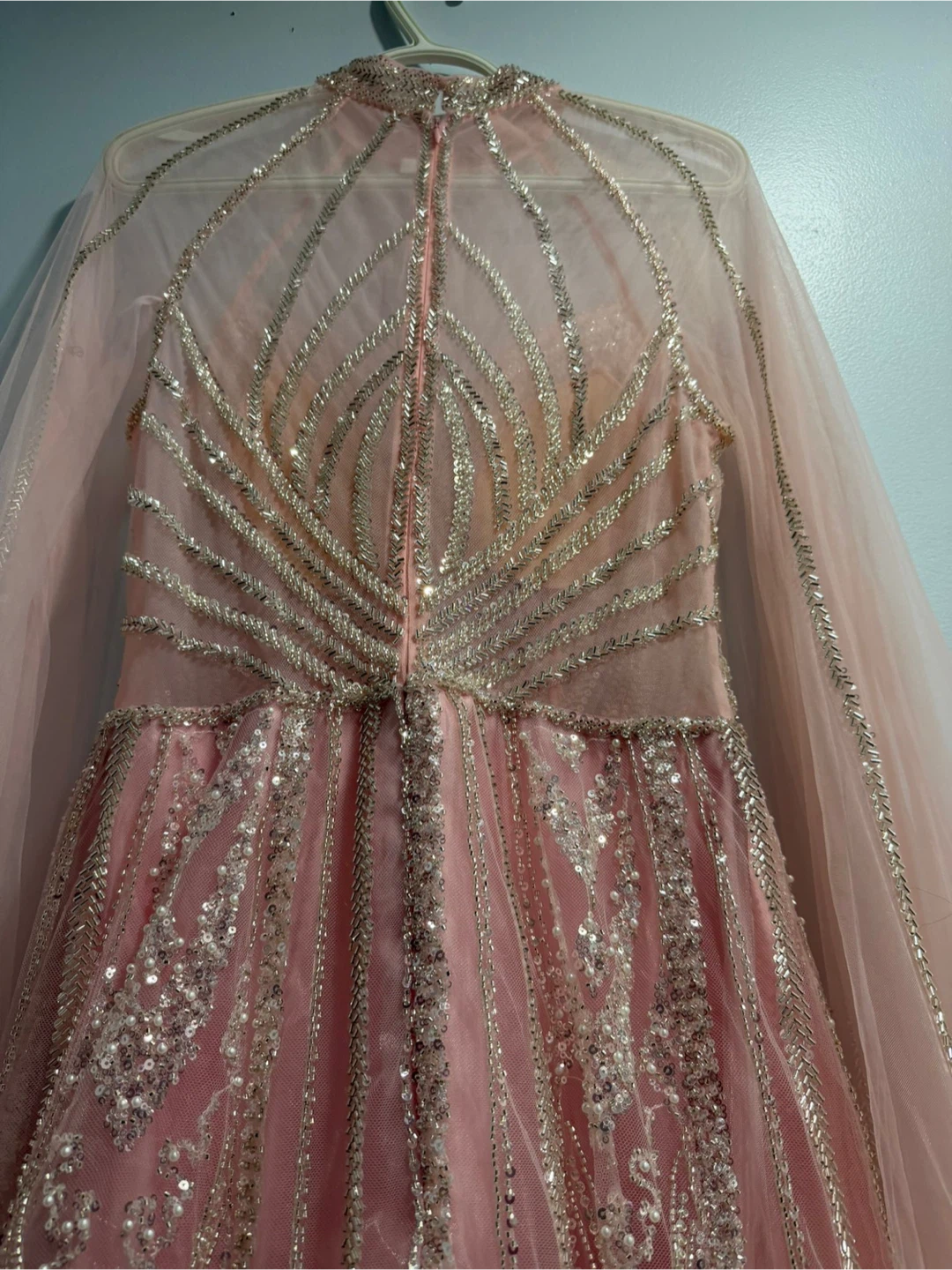 Pink Beaded Formal Gown with Cape Brand New - photo 3
