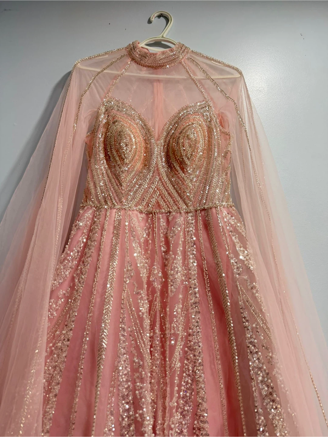 Pink Beaded Formal Gown with Cape Brand New - photo 4