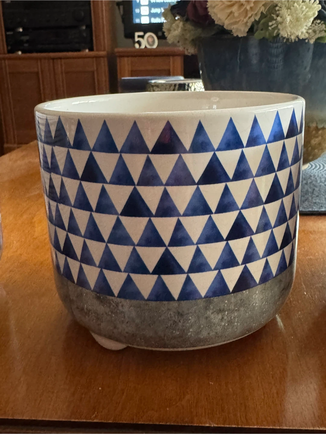 Set of 3 Blue and White Ceramic Planter Pots - photo 3