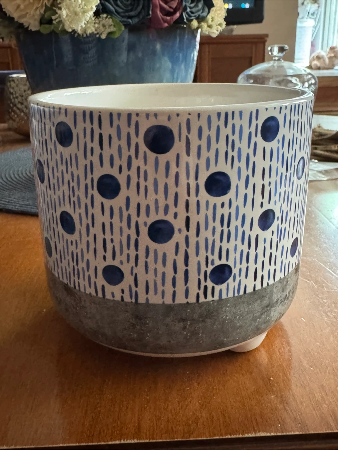 Set of 3 Blue and White Ceramic Planter Pots - photo 4