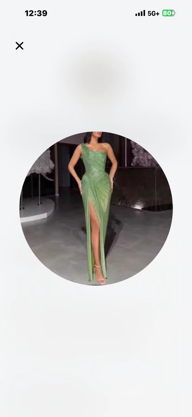 Sparkly Green One-Shoulder Maxi Dress with Slit