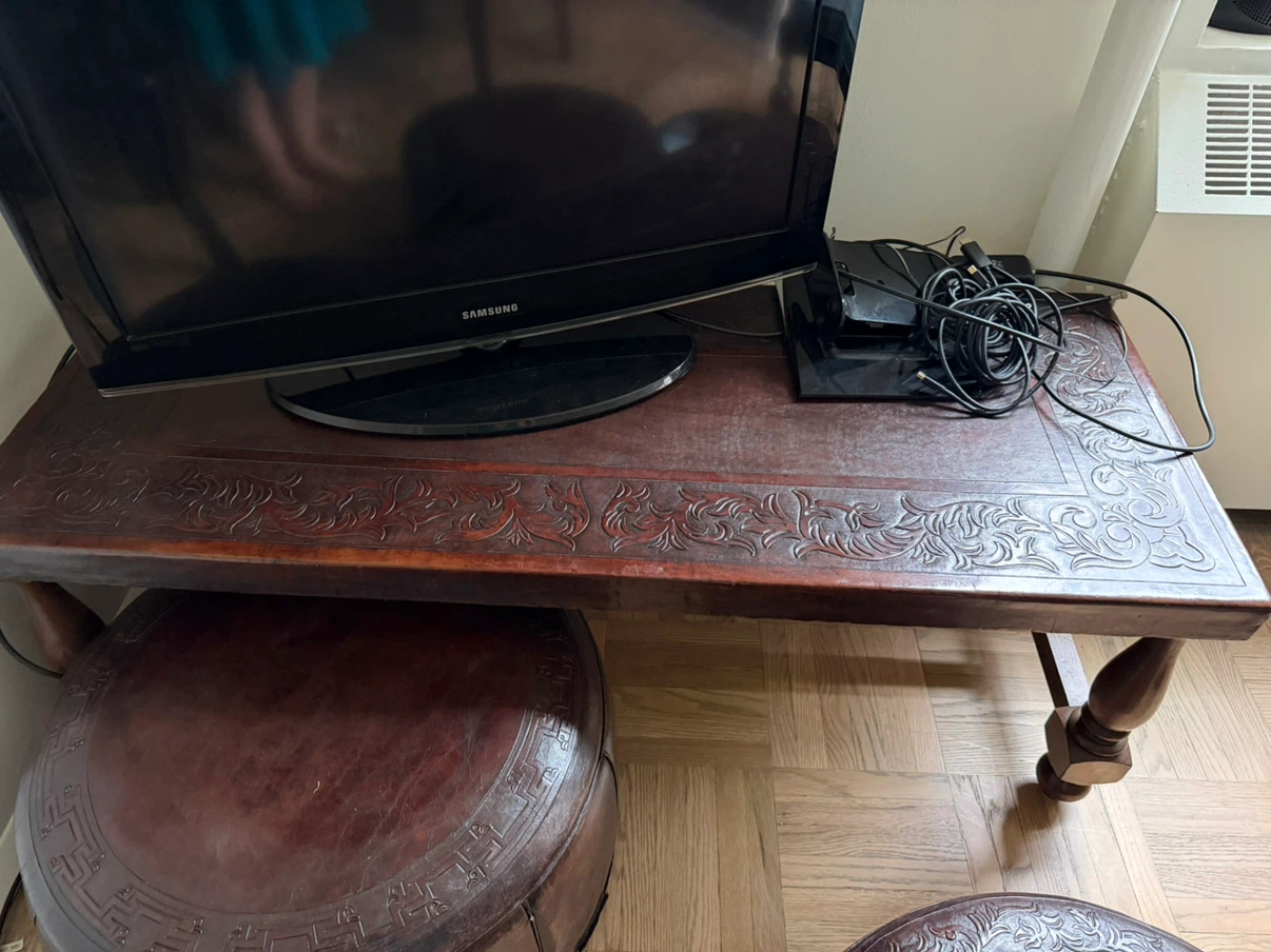 Peruvian 1960’s Vintage Leather Top Coffee Table or Bench