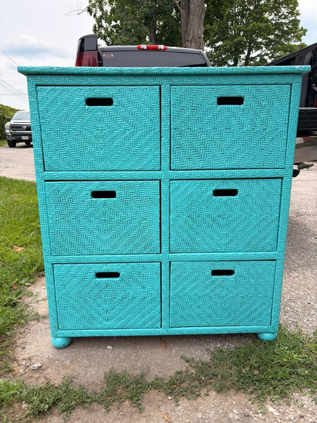 Turquoise Wicker Dresser with 6 Drawers