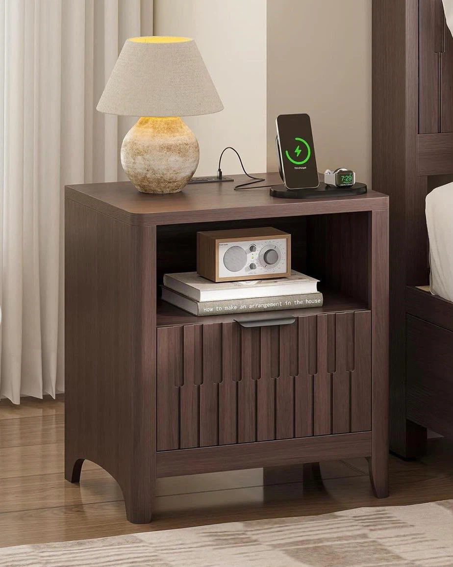 Dark Wood Nightstand with Drawer