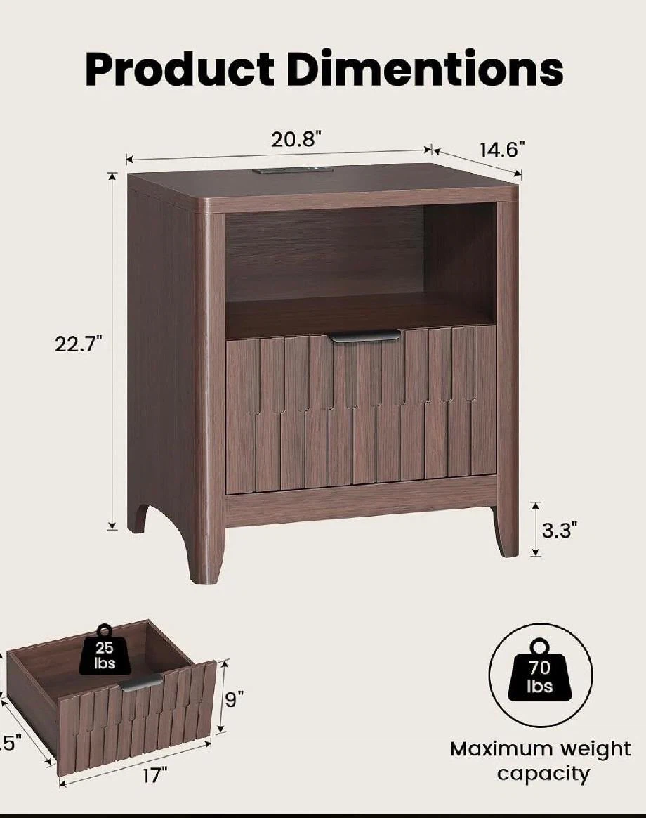 Dark Wood Nightstand with Drawer - photo 2