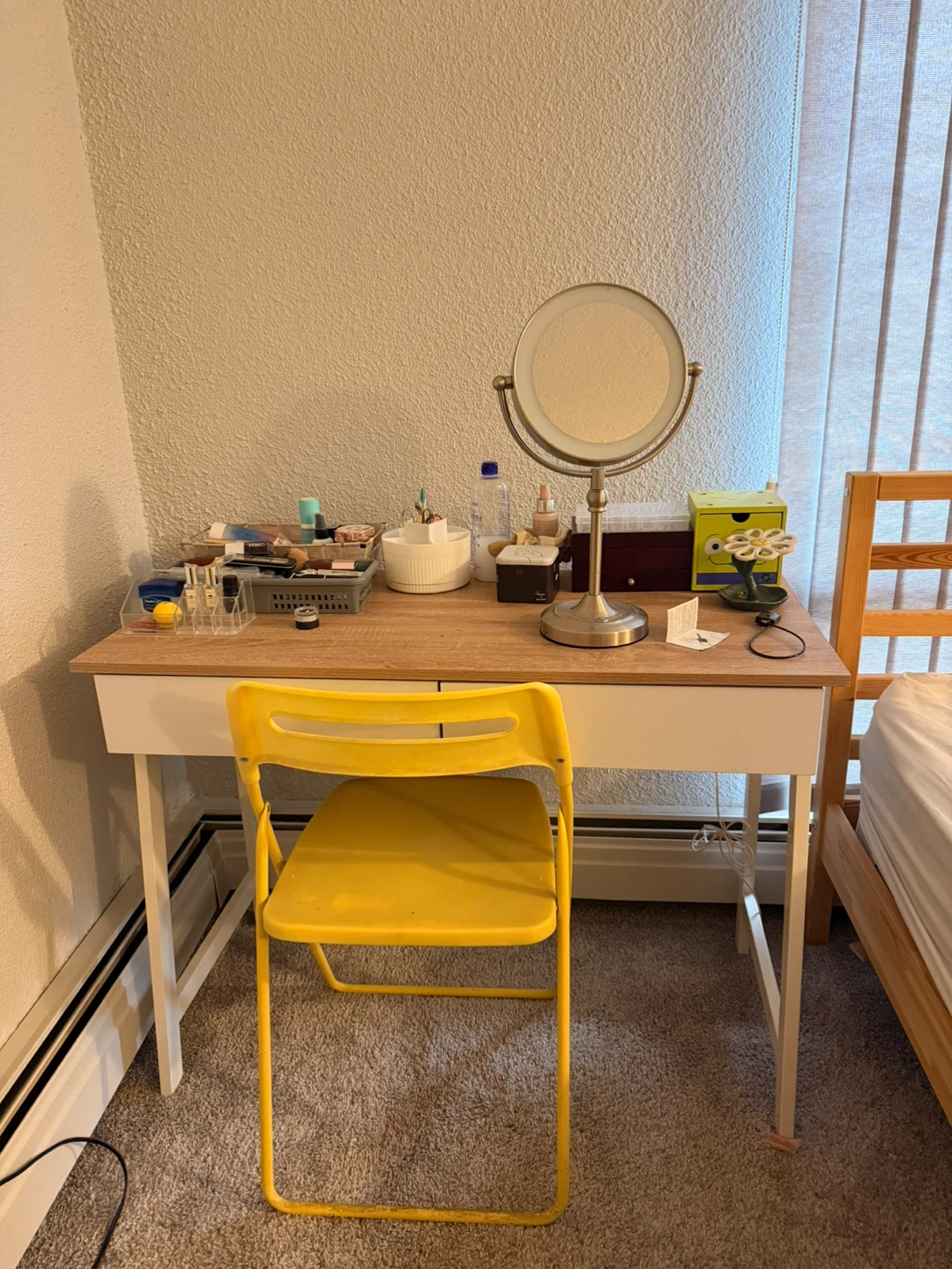 Vanity Desk with Integrated USB Ports and Stool