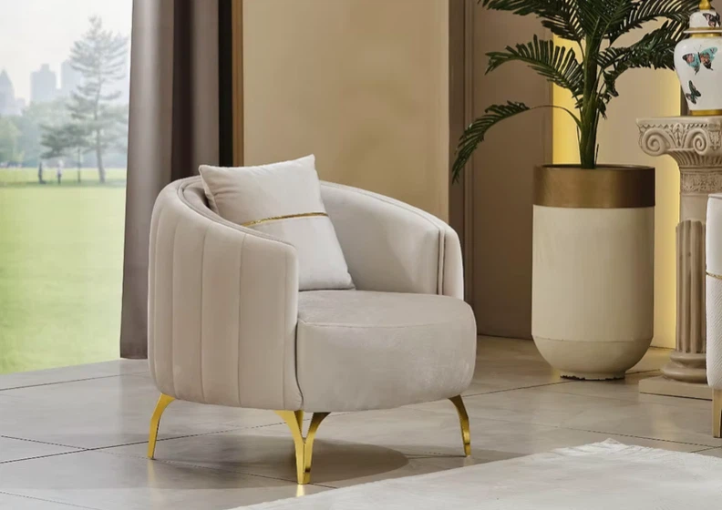 Cream Upholstered Accent Chair with Gold Legs