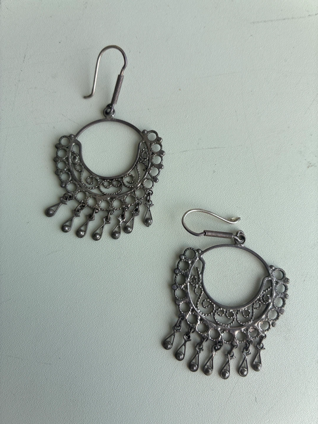 Vintage Silver Tone Chandelier Earrings