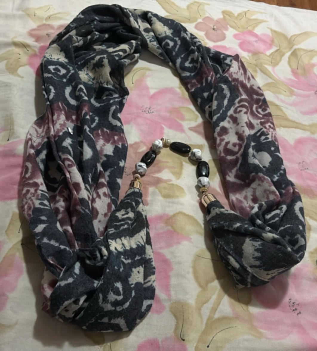 Infinity Scarf with Beaded Tassel Accents