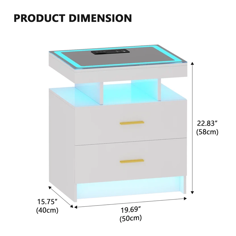 Modern Led Nightstand With Wireless Charging