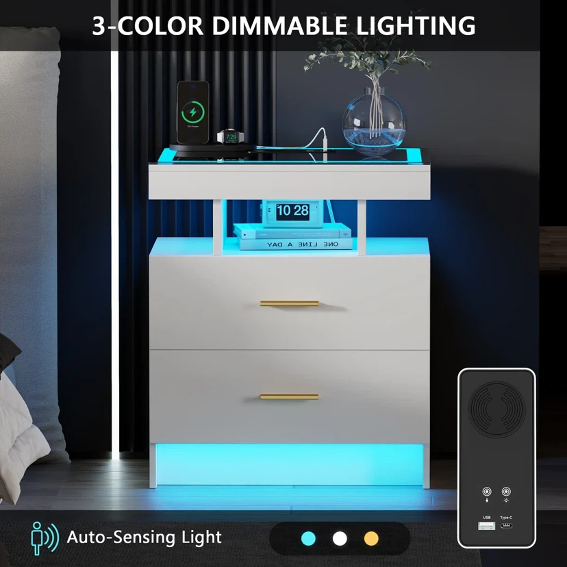 Modern Led Nightstand With Wireless Charging - photo 2