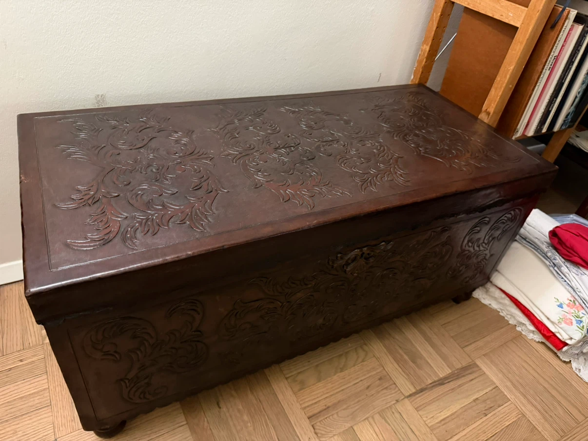 Unique Vintage Peruvian Leather Table or Bench or TV stand - photo 3