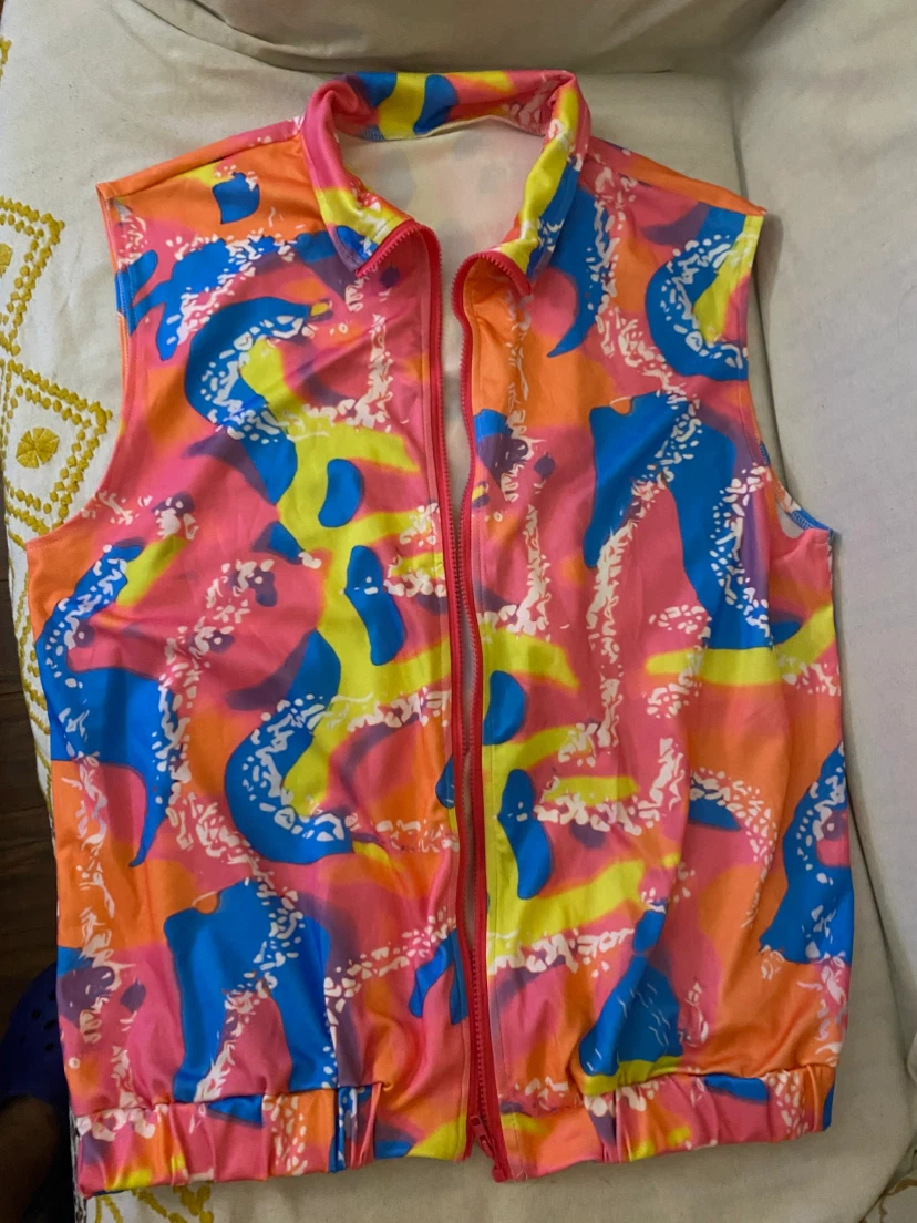 2XL Sleeveless Zip-Up Vest - Abstract Print