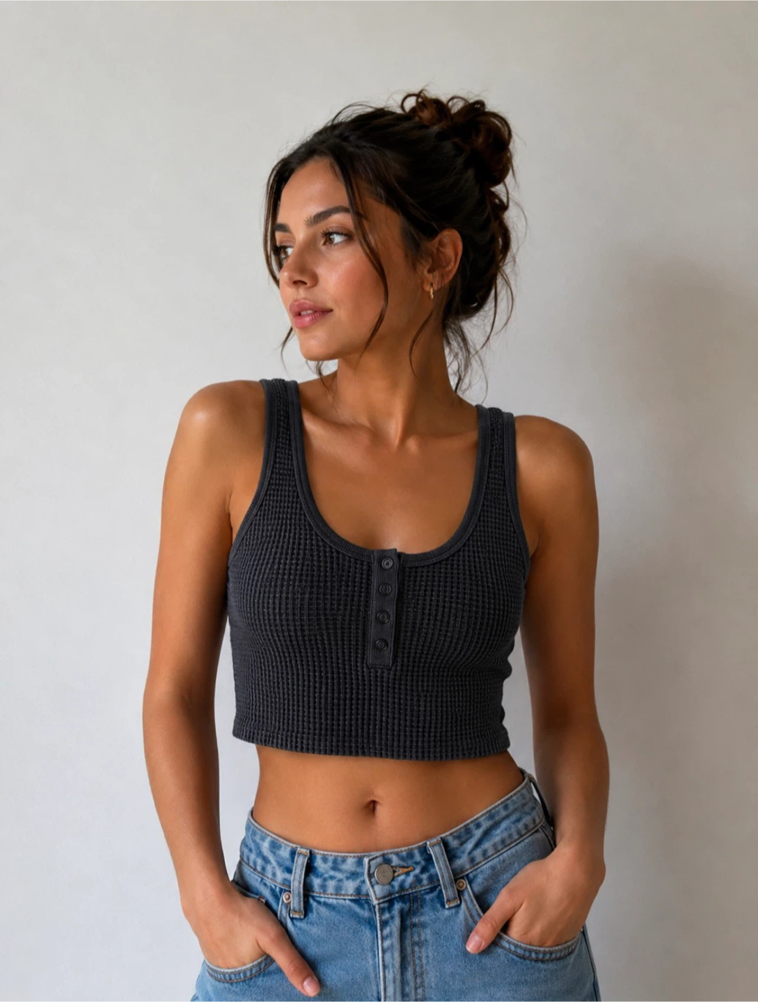 Waffle Knit Crop Tank Top