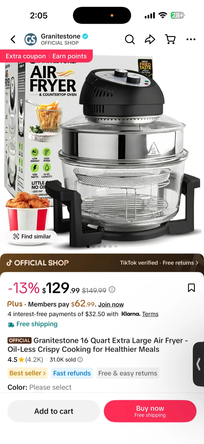 Granitestone 16 Quart Air Fryer & Countertop Oven