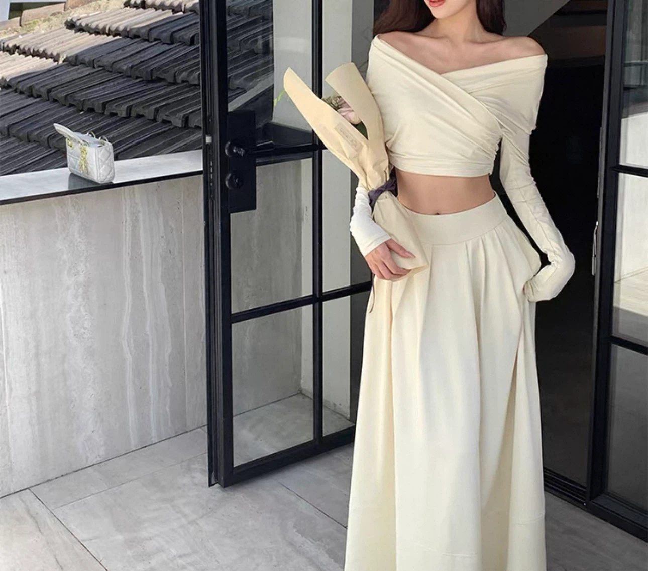 Off-the-shoulder crop top and maxi skirt set - photo 2