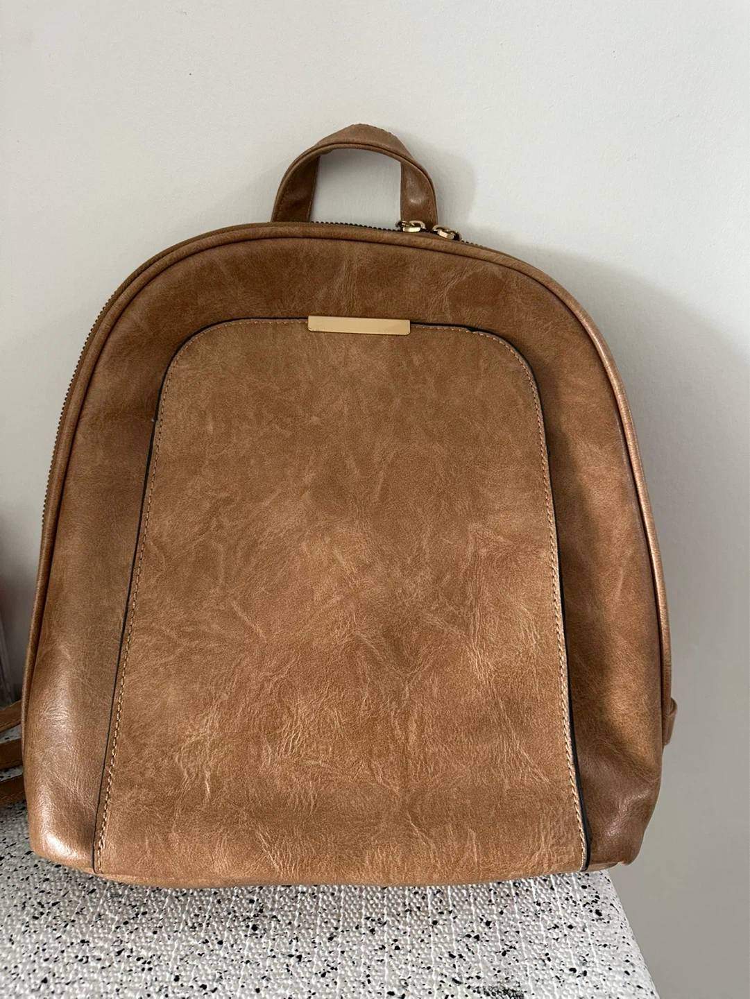 DE BACKERS Brown Faux Leather Backpack