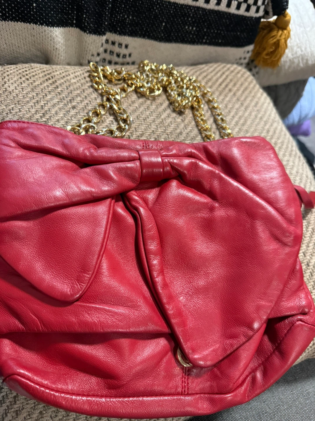 7CHI Leather Bow Clutch with  Gold Chain