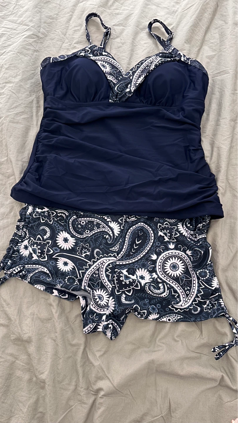 Tankini Swimsuit with Boyshorts - Navy Paisley - photo 3