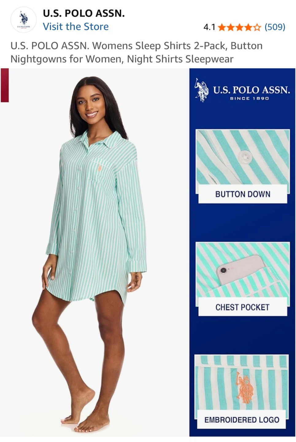 U.S. POLO ASSN. Striped Nightshirt - XL