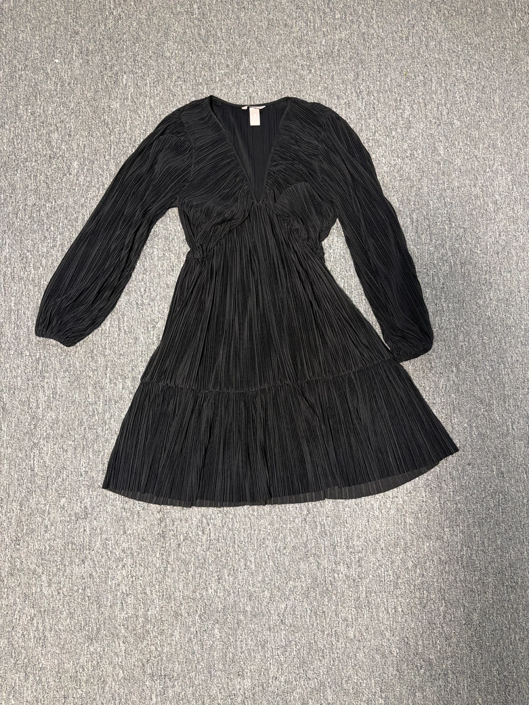 Black Pleated V-Neck Dress