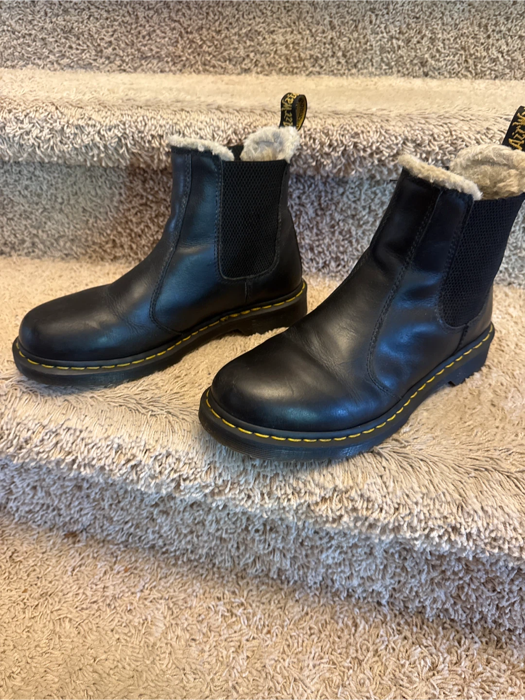 Dr. Martens Black Leather Fur Lined Chelsea Boots