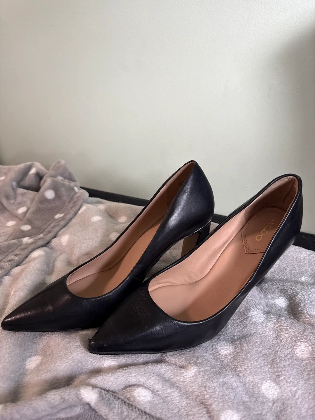 ALDO Black Leather Pointed Toe Heels