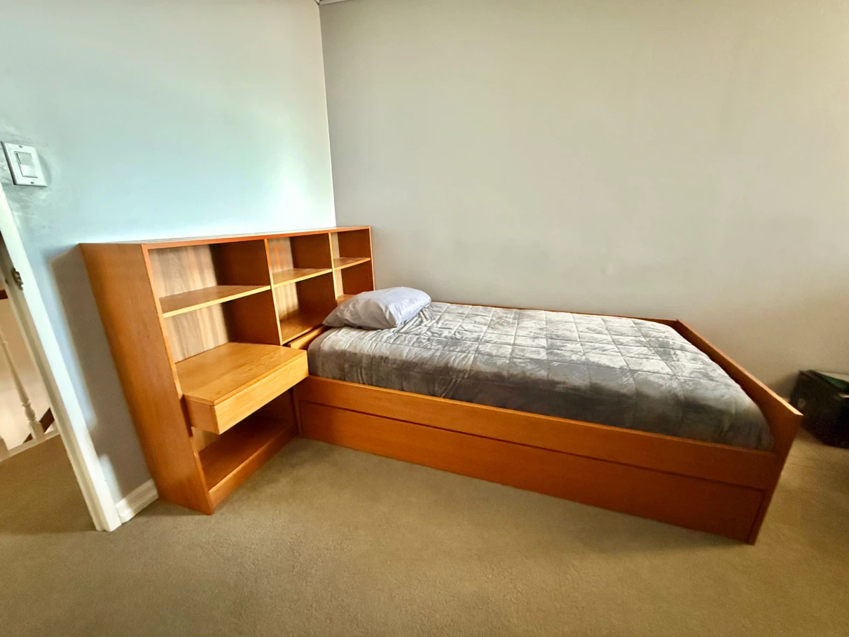 MCM Wooden Twin Bed Frame with Bookshelf Headboard and Trundle - photo 2