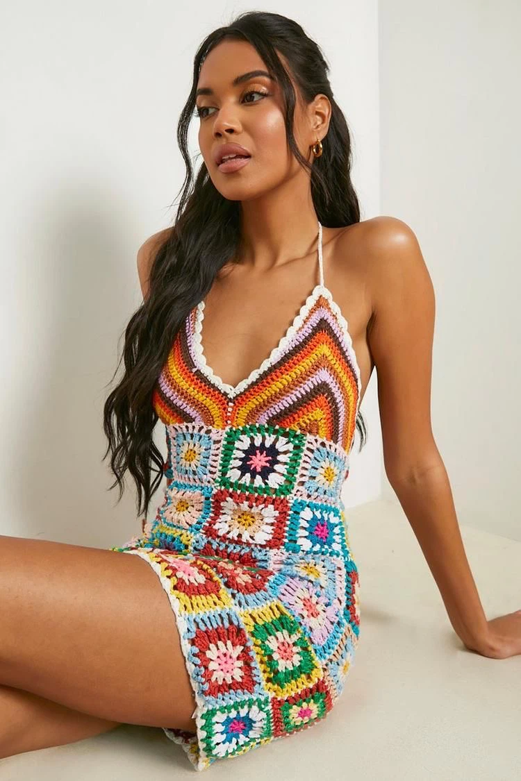 Patchwork Crochet Knitted Dress