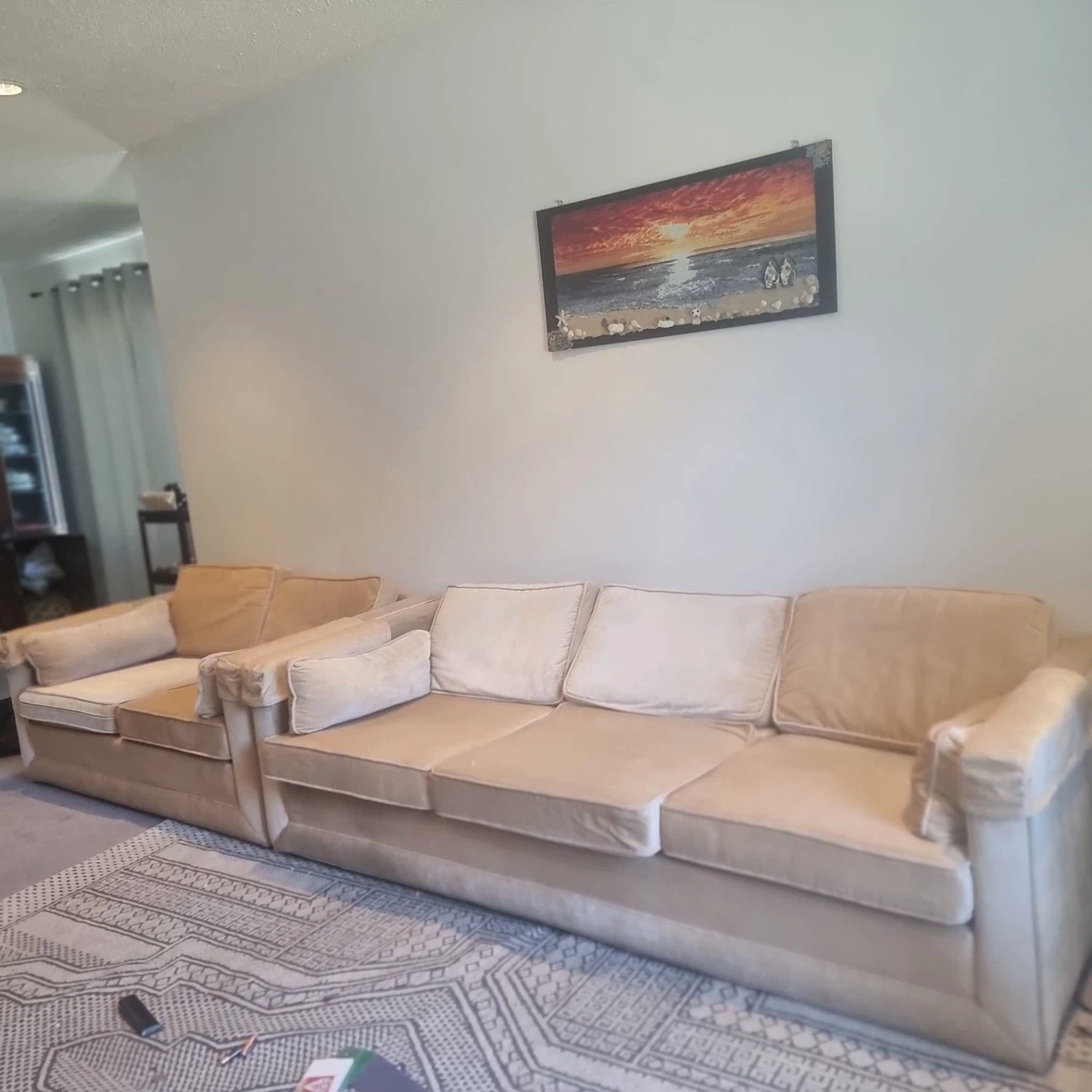 Beige velvet sofa and loveseat set (5 seater)