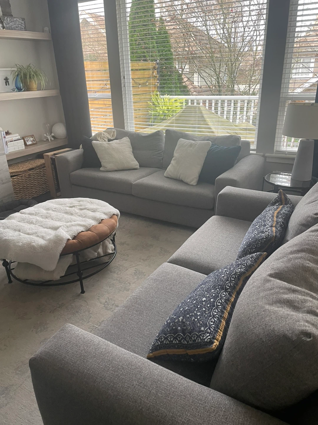 Grey Fabric Sofa with Decorative Pillows