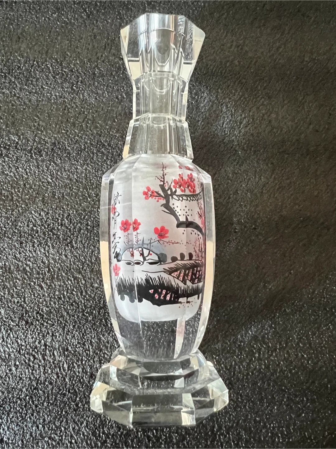 Reverse Painted Crystal Japanese Octagonal Vase