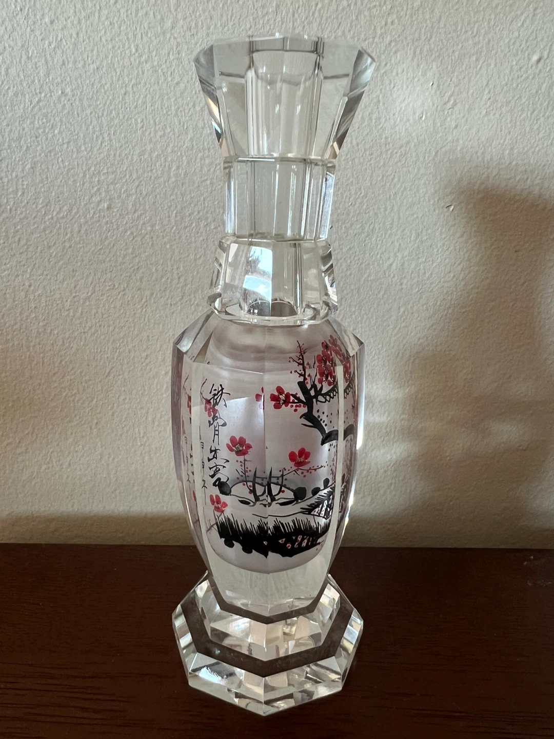 Reverse Painted Crystal Japanese Octagonal Vase - photo 2