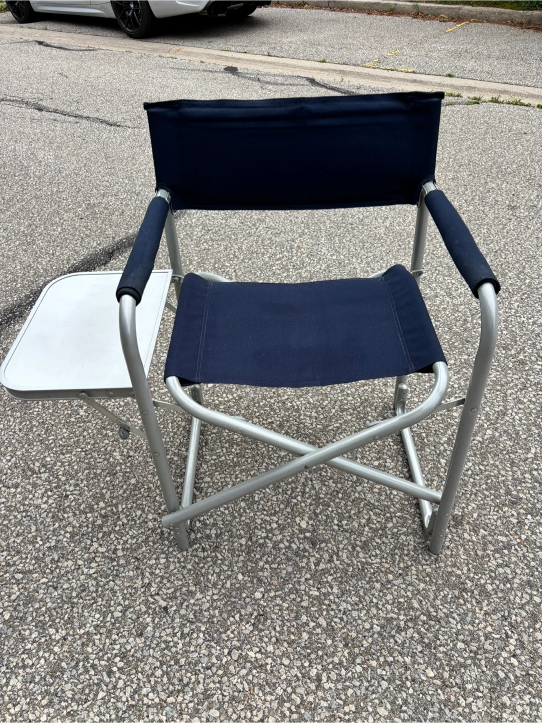 Foldable Navy Blue Director's Chair with Side Table